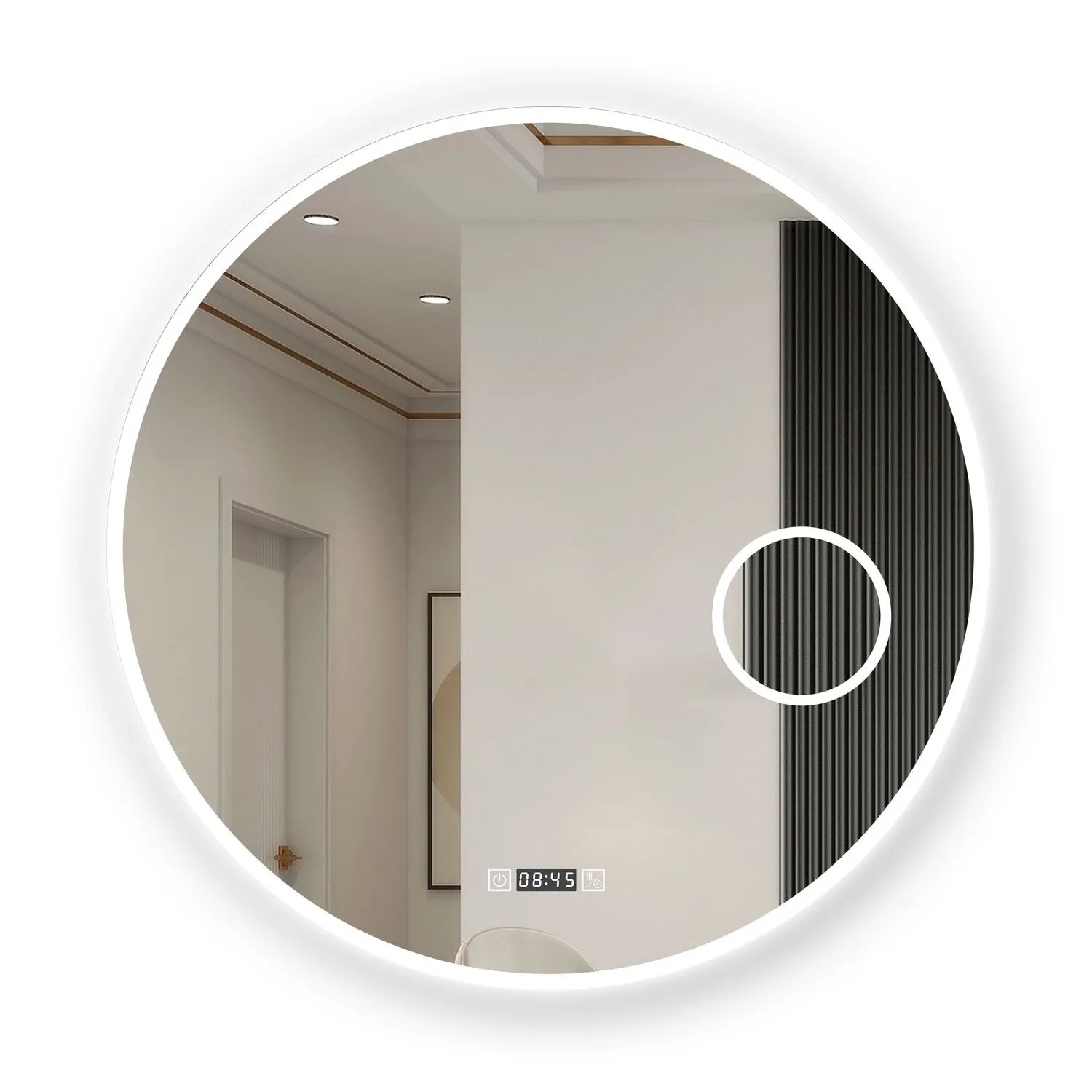 Aica Sanitär Rund Badspiegel mit Uhr Schminkspiegel 80 cm Spiegel mit LED Beleuchtung Neutral-Warm-Kaltweiß Dimmbar Memory Touch Beschlagfrei