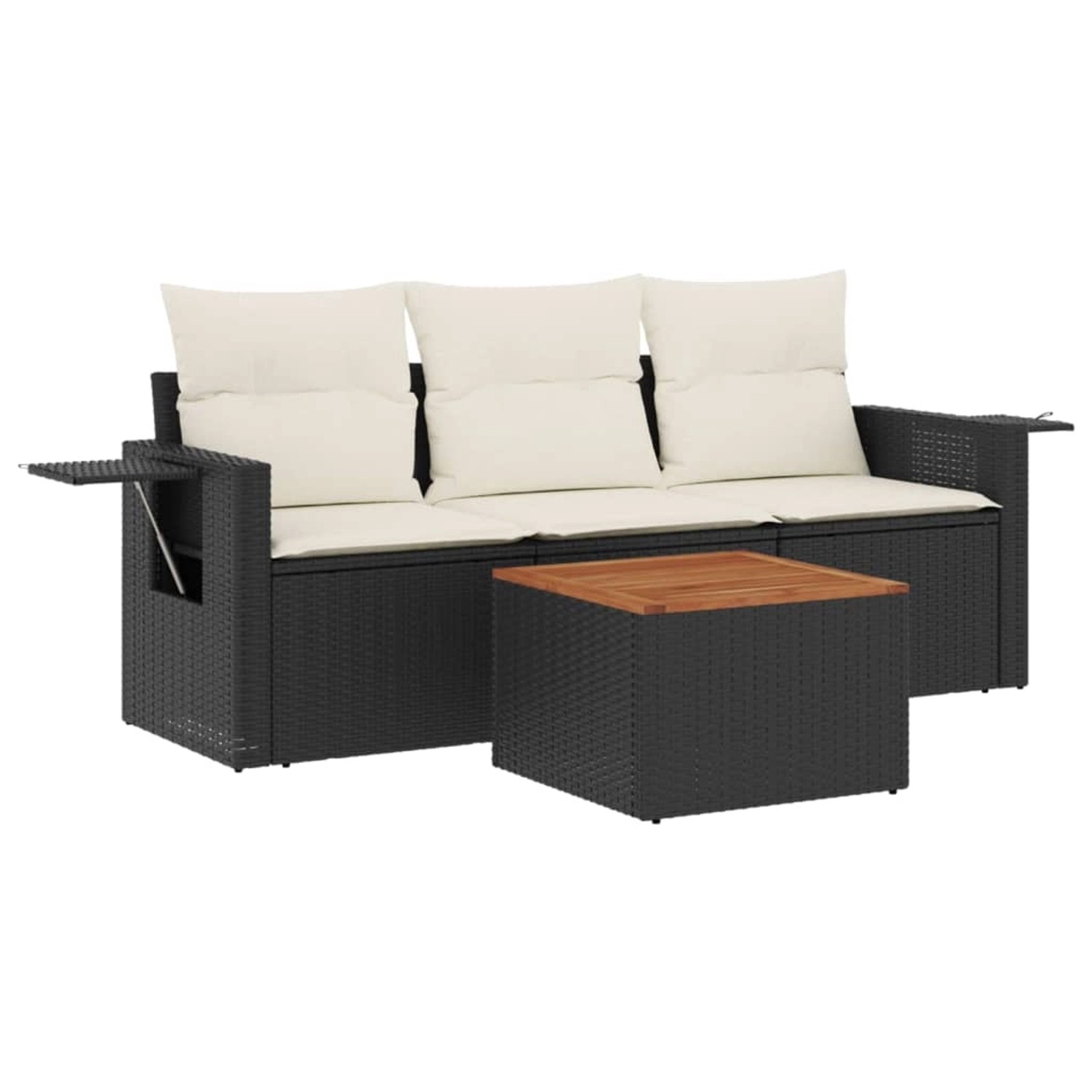 vidaXL 4-Tlg Garten-Sofagarnitur mit Kissen Schwarz Poly Rattan 3256763 günstig online kaufen