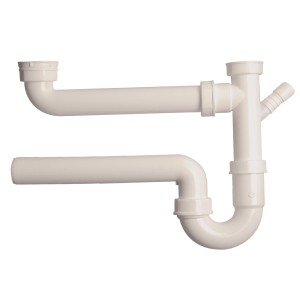 Weißer Doppel-Spültisch-Röhrensiphon (1 1/2 IG x 40 mm) für Spülen mit zwei Becken.