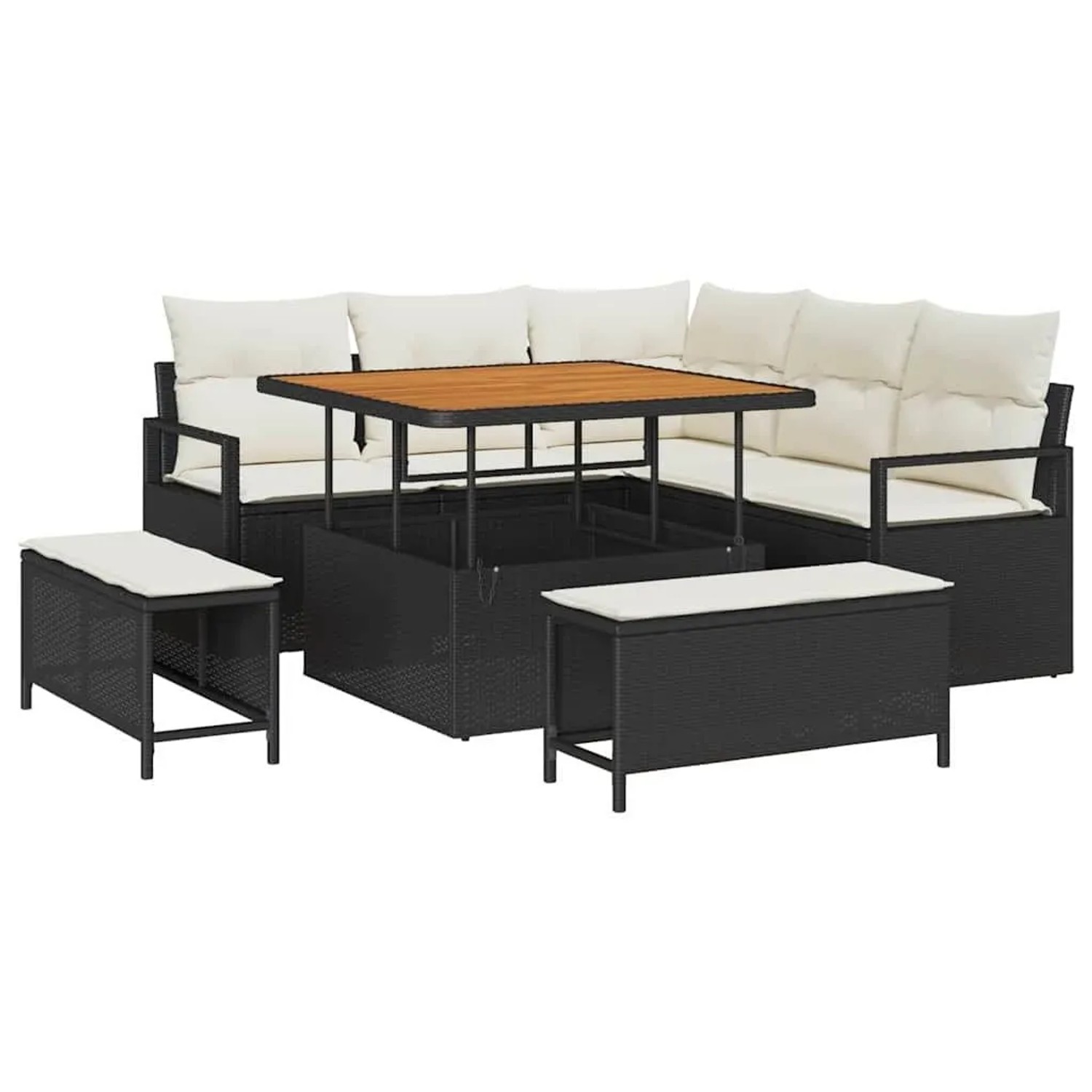 vidaXL Garten-Sofa-Set mit Kissen mit Speicher 8-Tlg Schwarz und Creme 3364465