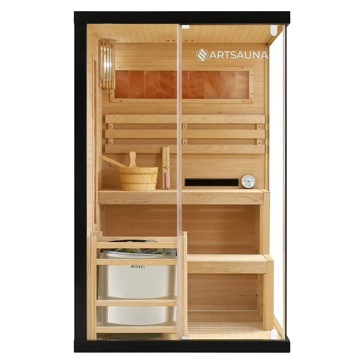 Artsauna Vantaa Sauna 120x120cm mit 3,5 kW Ofen, Holzsauna mit Glasfront und Zubehör.