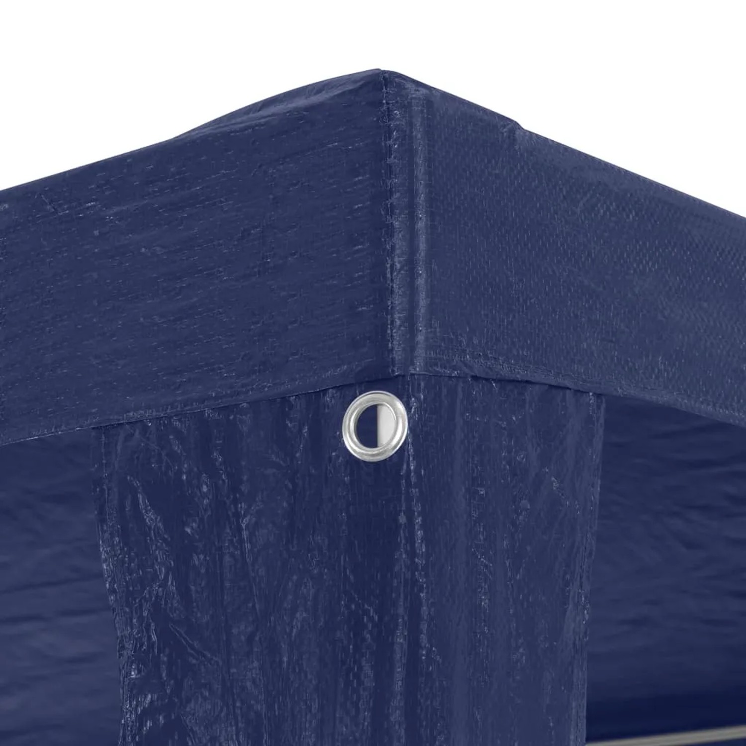 Detailansicht blaues Partyzelt 3x3m, Ecke mit Öse.