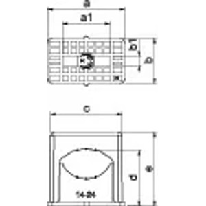 Technische Zeichnung einer OBO Bettermann Druck-ISO-Schelle, 14-24mm, zur Elektroinstallation.