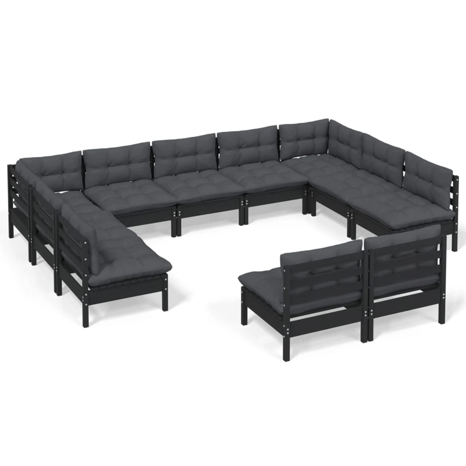 vidaXL 11-tlg Garten-Lounge-Set mit Kissen Schwarz Kiefer Massivholz Modell günstig online kaufen