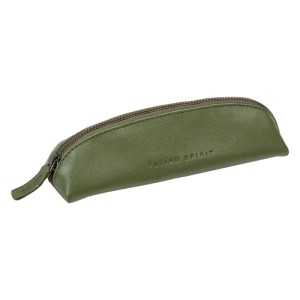 Clairefontaine Penale Flying Spirit aus glattem Khaki-Leder, 18x5,5cm. Elegantes Etui für Stifte und Bürobedarf.