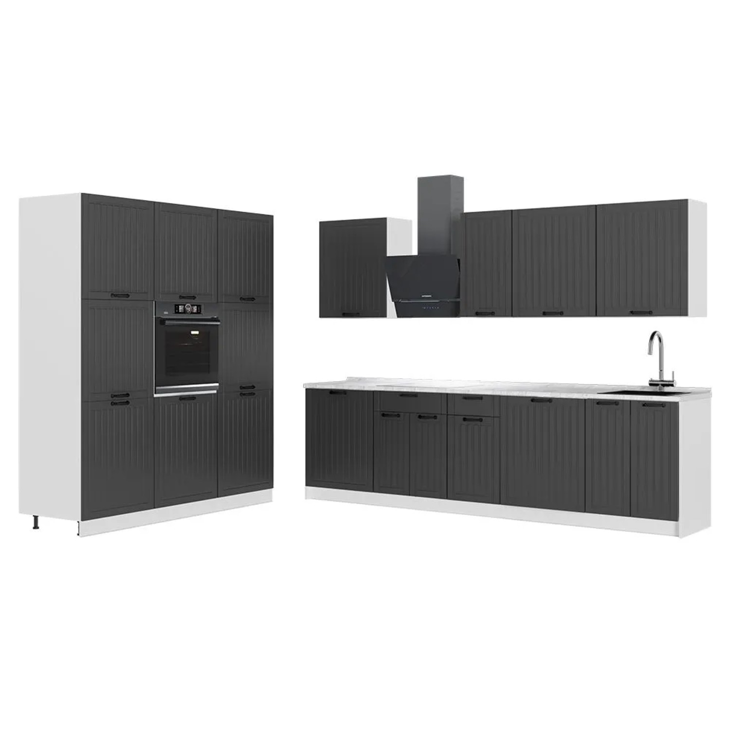 Vicco Küchenzeile Fame-Line Dunkelgrau/Weiß 460 x 207 AP Marmor Art Nr 63823