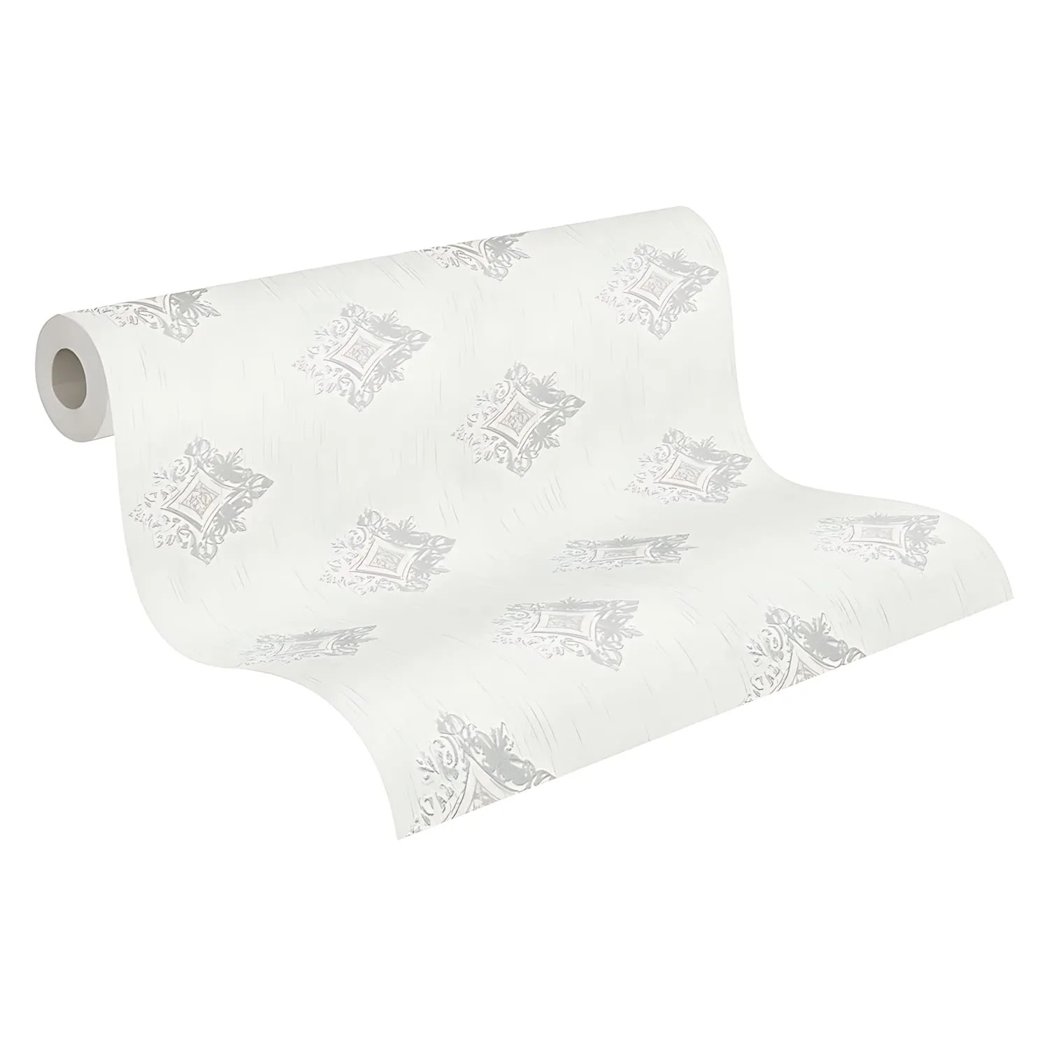 Rolle PROFHOME Barock Tapete mit Ornamenten in Beige und Grau, matte Textiloptik.