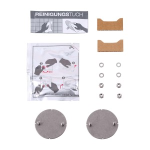 Keuco Klebe-Set Typ 2 Edition 90 für Badaccessoires: Montageplatten, Kleber, Reinigungstuch, Fixierhilfen.