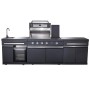 Buschbeck Outdoorküche King Range, 112x282x58cm, Schwarz, mit Grill, Spüle und Getränkekühlschrank.