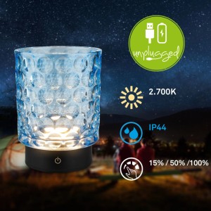 Brilo Akku-LED-Tischleuchte Sunora Glas Dimmbar Touch Blau