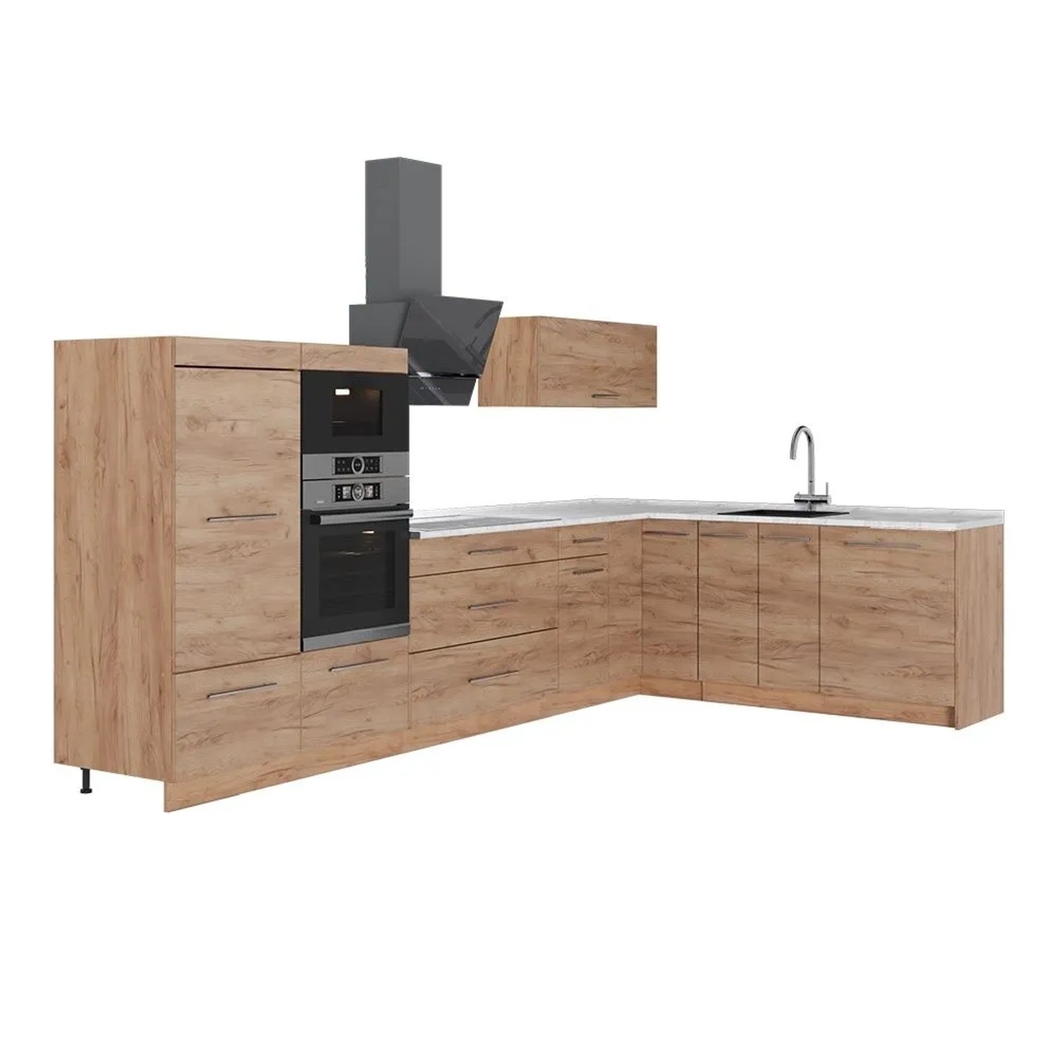 Vicco Eckküche Fame-Line Goldkraft Eiche/Goldkraft Eiche 347 x 154 AP Marmor Art Nr 63603