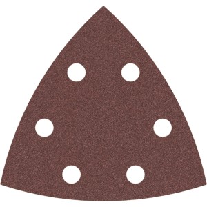 Braunes Bosch Delta-Schleifblatt, Körnung 180, mit 6 Löchern für Deltaschleifer. Ideal für Holz & Lack.