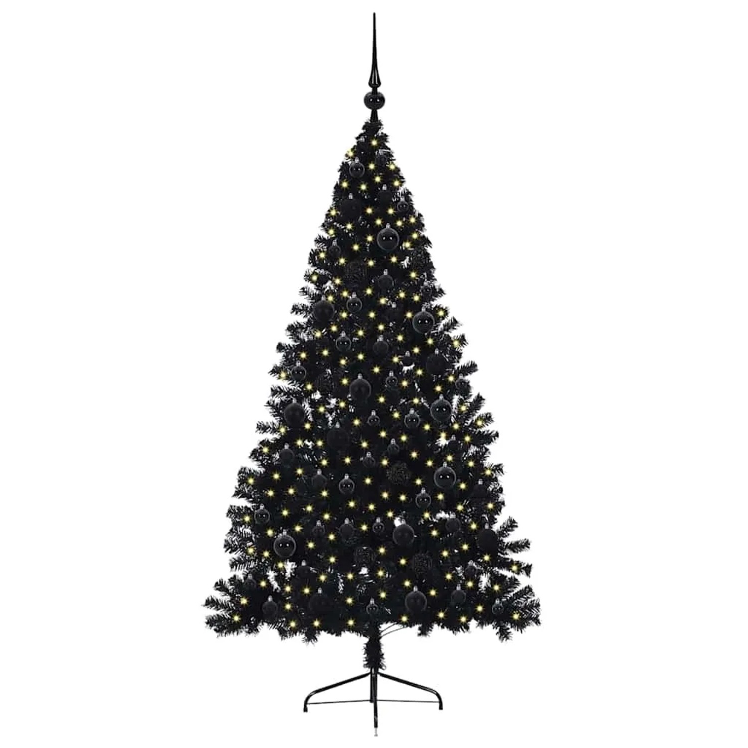 vidaXL Künstlicher Vorbeleuchteter Weihnachtsbaum Schwarz 180 cm PVC 3397142
