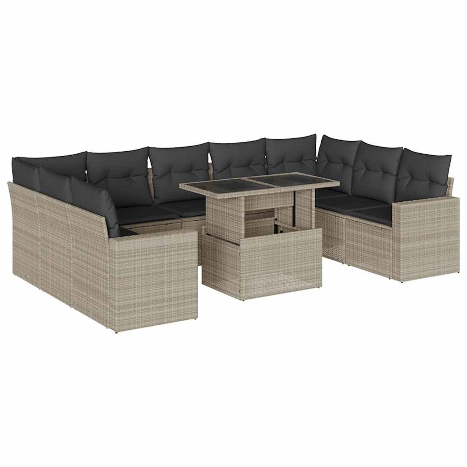 vidaXL 10-Tlg Garten-Sofagarnitur mit Kissen Hellgrau Poly Rattan 3267482 günstig online kaufen