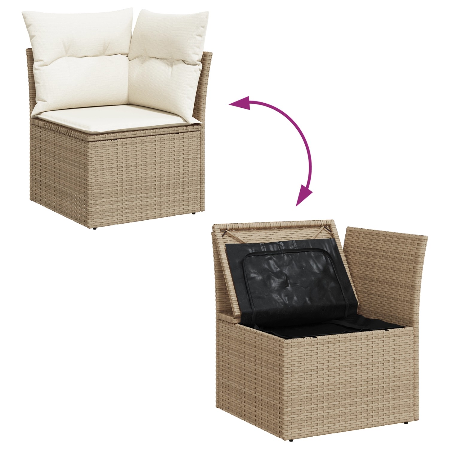vidaXL Gartenmöbel Set, 9-teilig, beige/weiß, mit Stauraum. Sofa aus Rattan und Akazienholz.