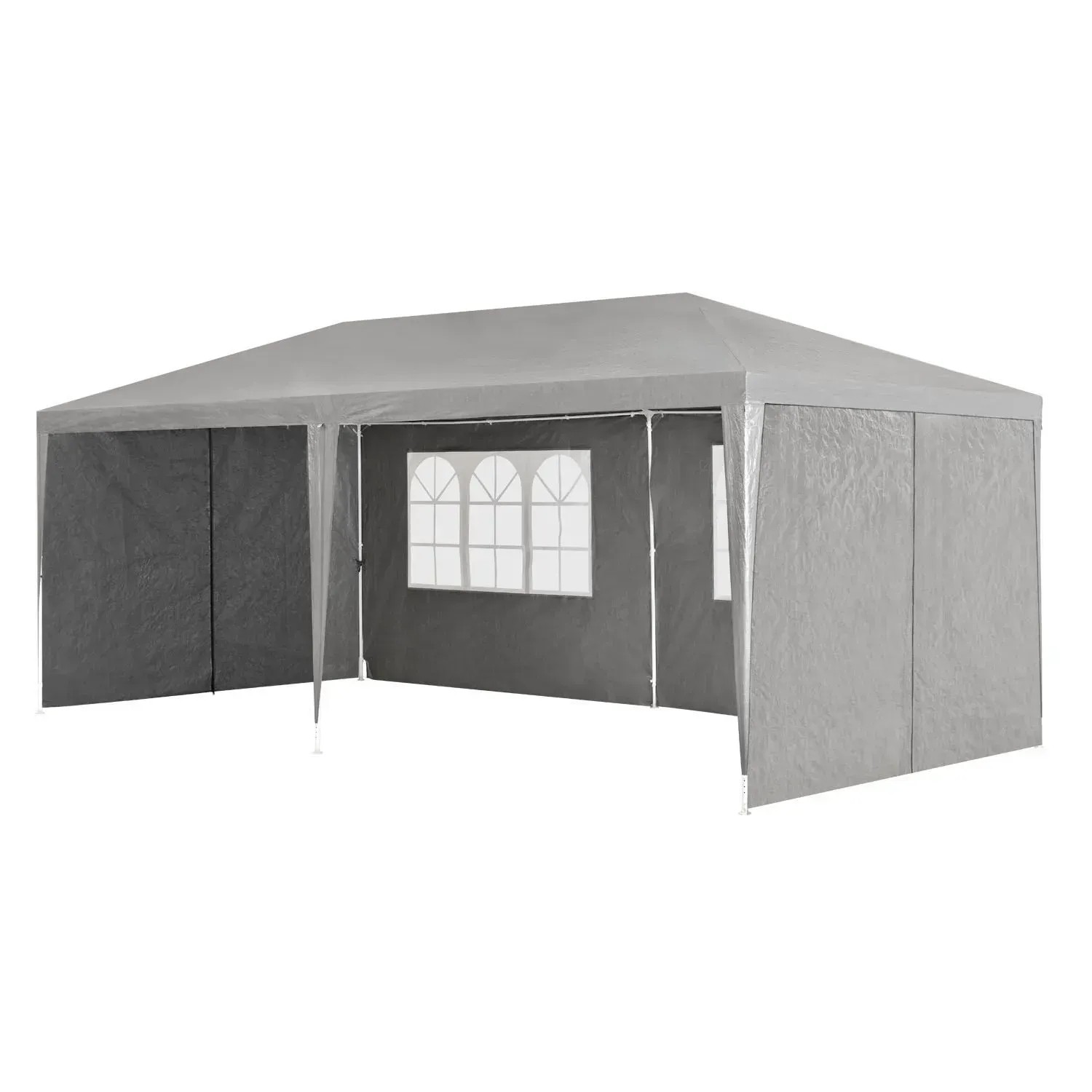 Dunkelgraues Juskys Partyzelt 3x6m mit Seitenwänden und Fenstern.