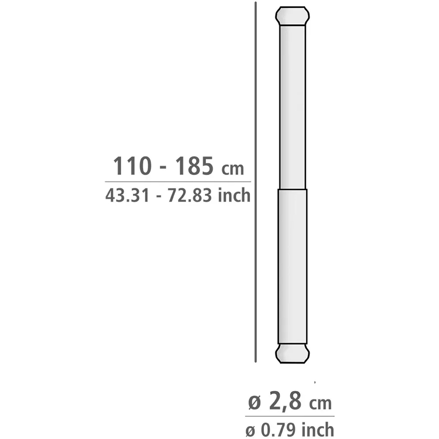 Wenko Teleskop-Duschstange Luz, ausziehbar von 110-185 cm, Chrom, zur Vorhangbefestigung.