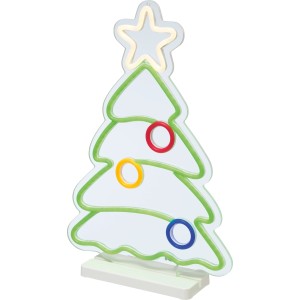 LED-Neonlicht Weihnachtsbaum, 29,5x42cm, Multicolor, 238 LEDs, auf weißem Sockel.