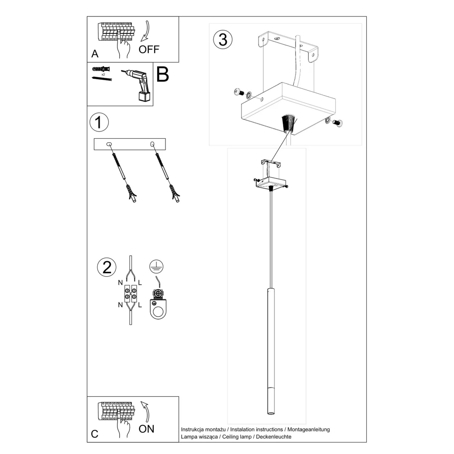 Montageanleitung für Sollux Mozaica Hängeleuchte, schwarz/kupfer. Details zur Installation der Lampe.