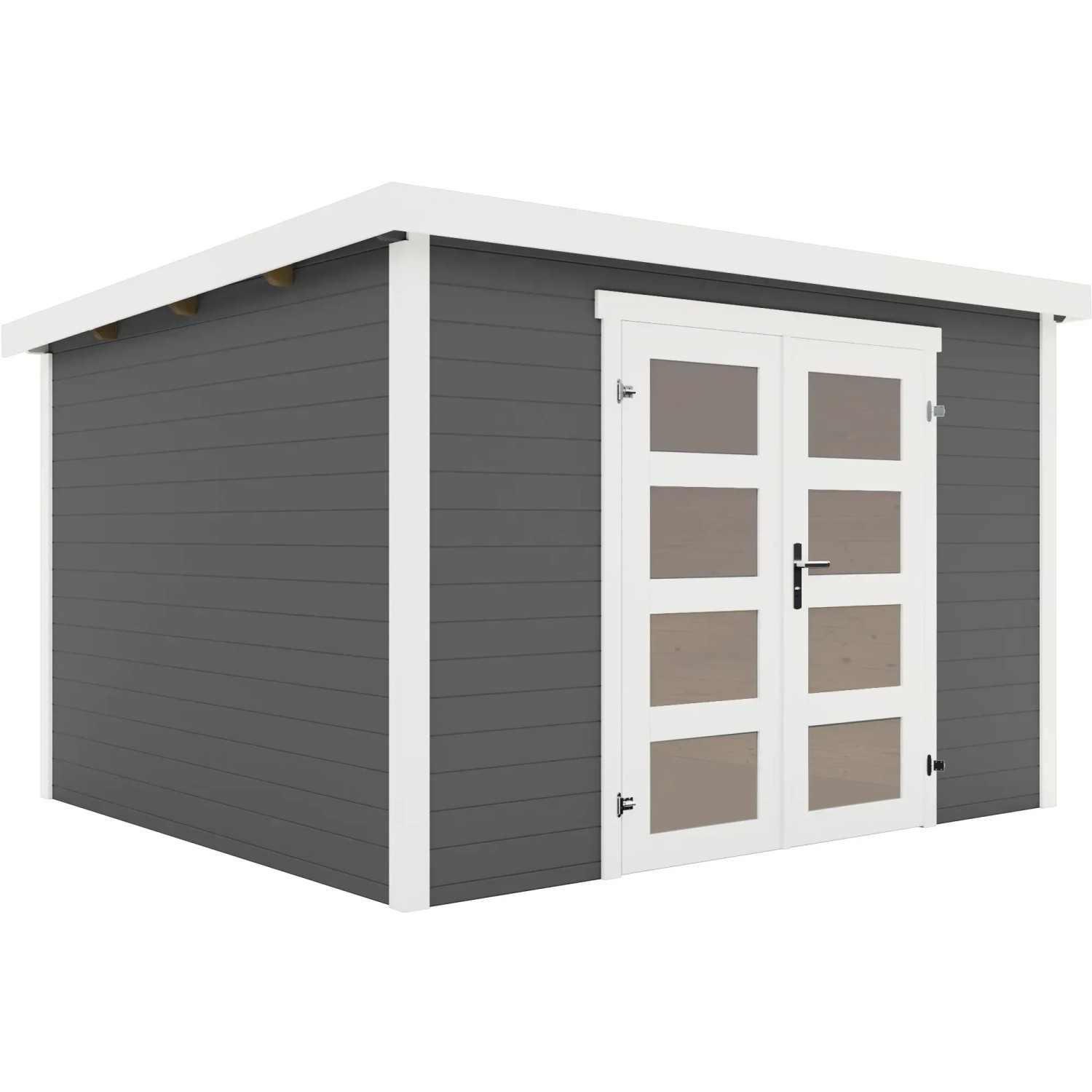 Modernes, carbongraues Lasita Holz-Gartenhaus Zambezi mit Doppeltür und Fenster