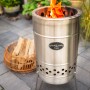 Feuerhand Pyron Feuertonne aus Edelstahl, 25 l, mit brennendem Holz. Ideal für Garten & Terrasse.