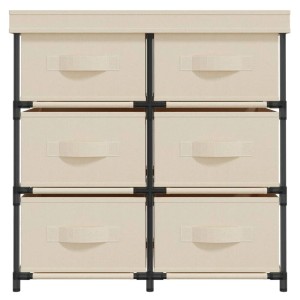 Cremefarbener Büroschrank mit 6 Schubladen aus Stoff und Stahl.