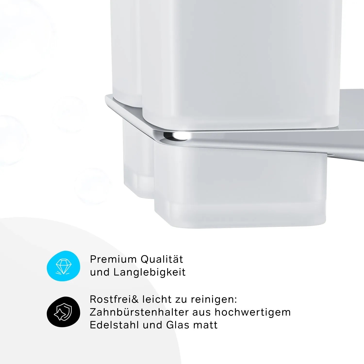 AM.PM Doppelglasbecher mit Chrom-Halterung. Zahnputzbecher aus satiniertem Glas.
