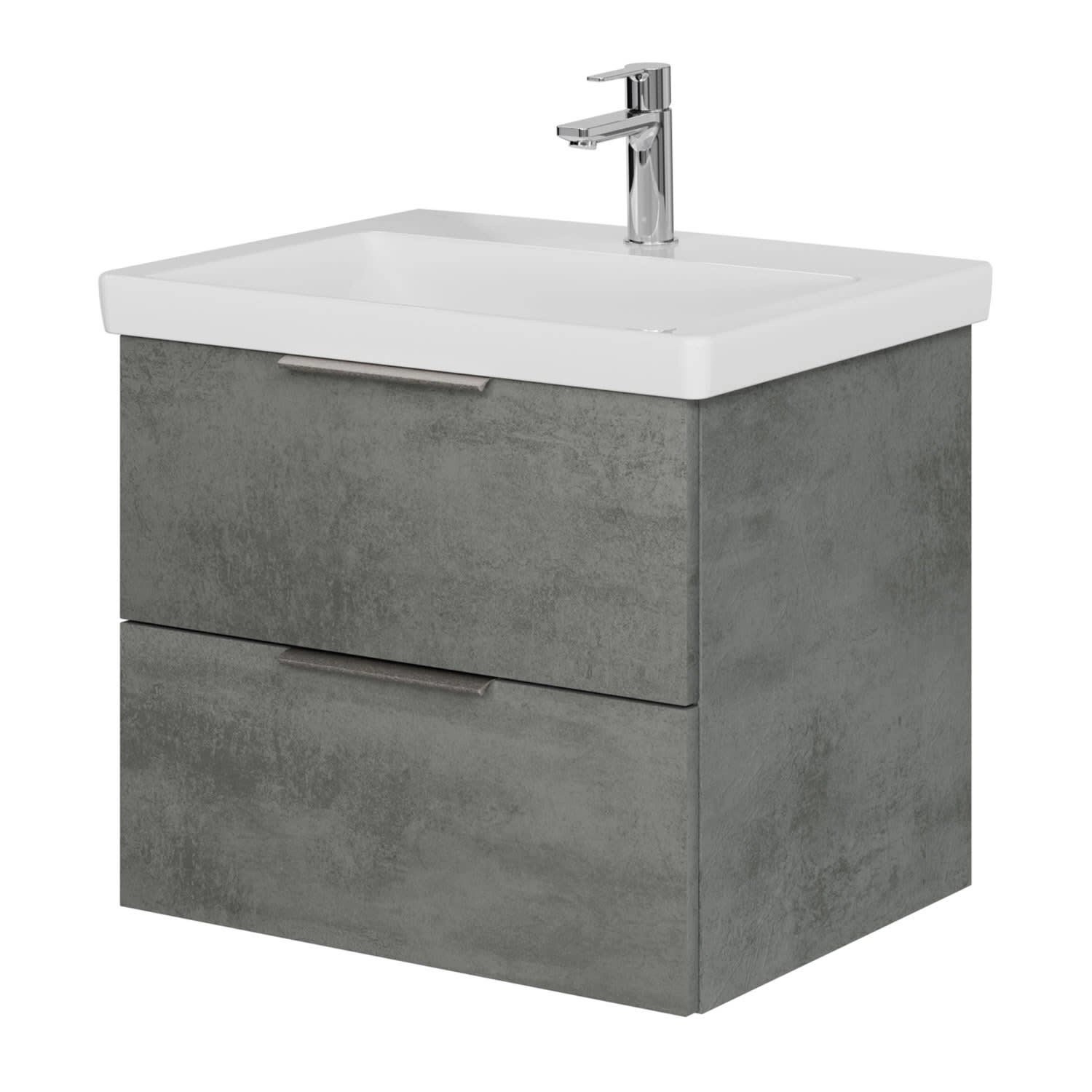 Steinkamp Waschtischunterschrank Living 2.0 Oxid Dunkelgrau Quer mit Villeroy & Boch Waschtisch Subway 3.0 60 cm ohne Überlauf