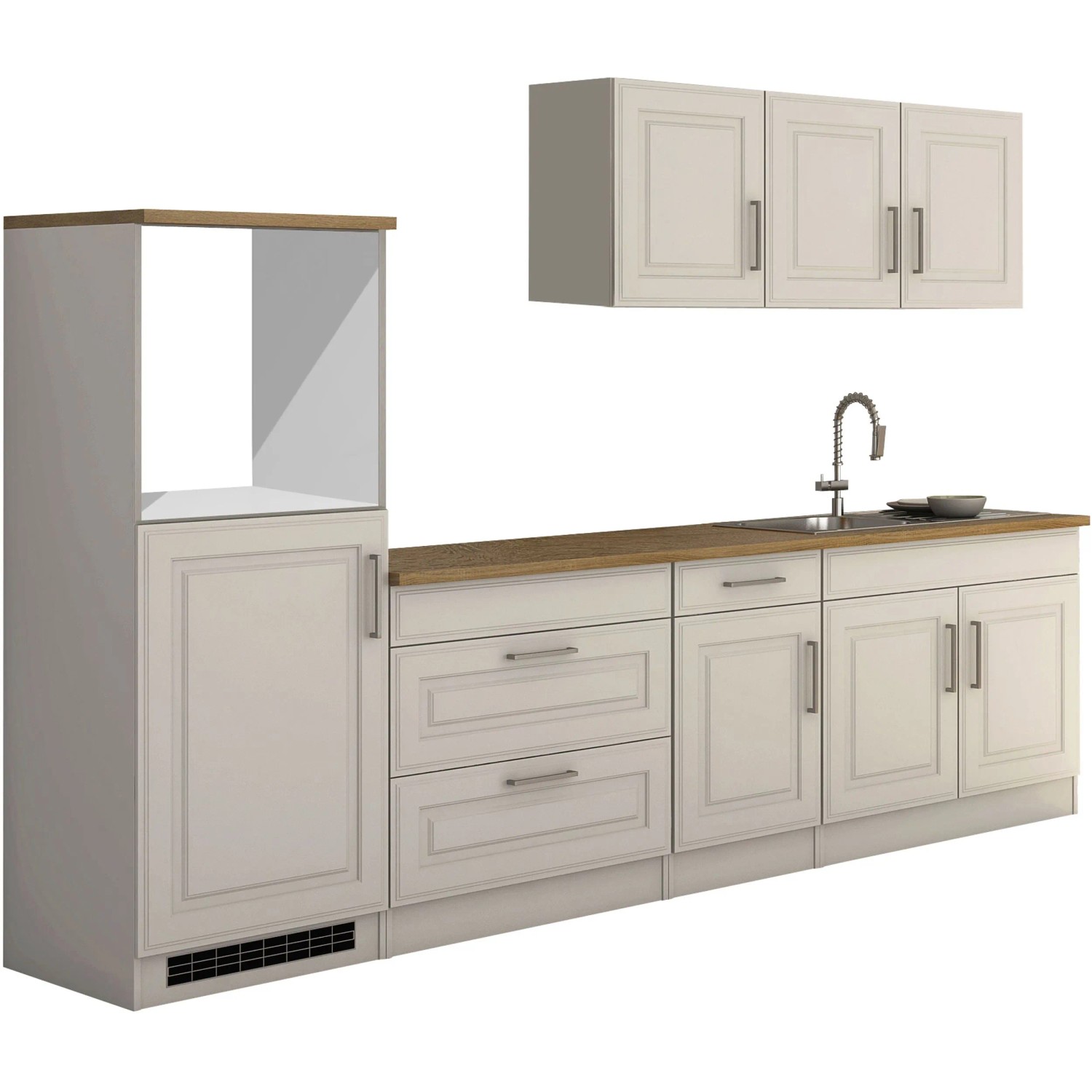 Held Möbel Küchenzeile Rom 290 cm Landhaus Weiß Matt ohne E-Geräte