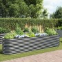 Graues furnicato Garten-Hochbeet aus verzinktem Stahl, 400x80x81 cm, bepflanzt im Garten.
