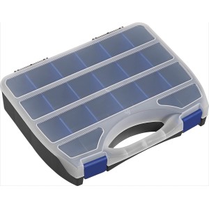 LUX Sortierkasten 32cm mit transparentem Deckel und flexibler Facheinteilung.