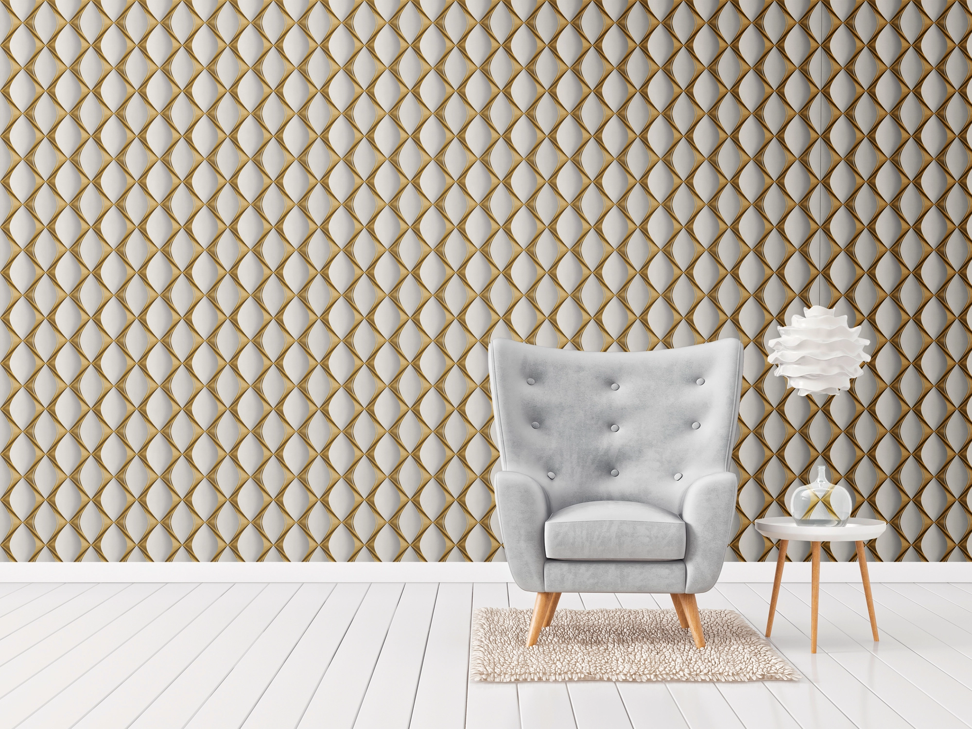 Vliestapete 3D Design Glänzend Leicht Strukturiert Gold Weiß FSC® kaufen  bei OBI | Vliestapeten