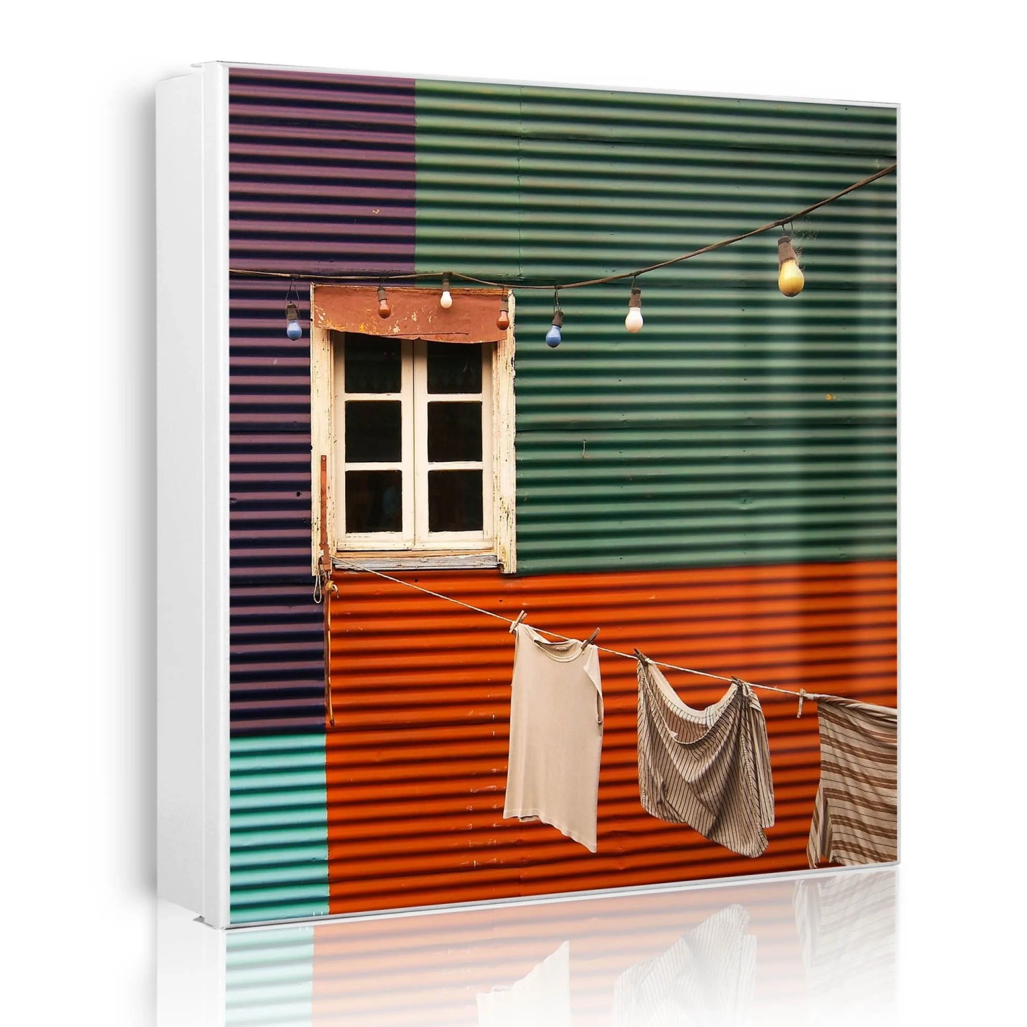 Banjado Großer Schlüsselkasten Metall 30x30cm Weiß Scharnier Links 50 Haken Beschreibbar Magnetisch Motiv Buntes Haus
