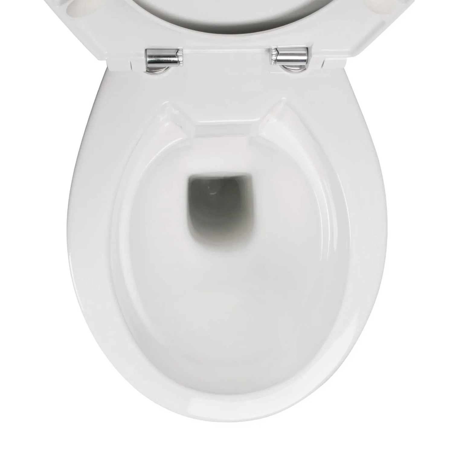 Weißes, erhöhtes Stand-WC Set mit offenem WC-Sitz und Spülkasten von Calmwaters.