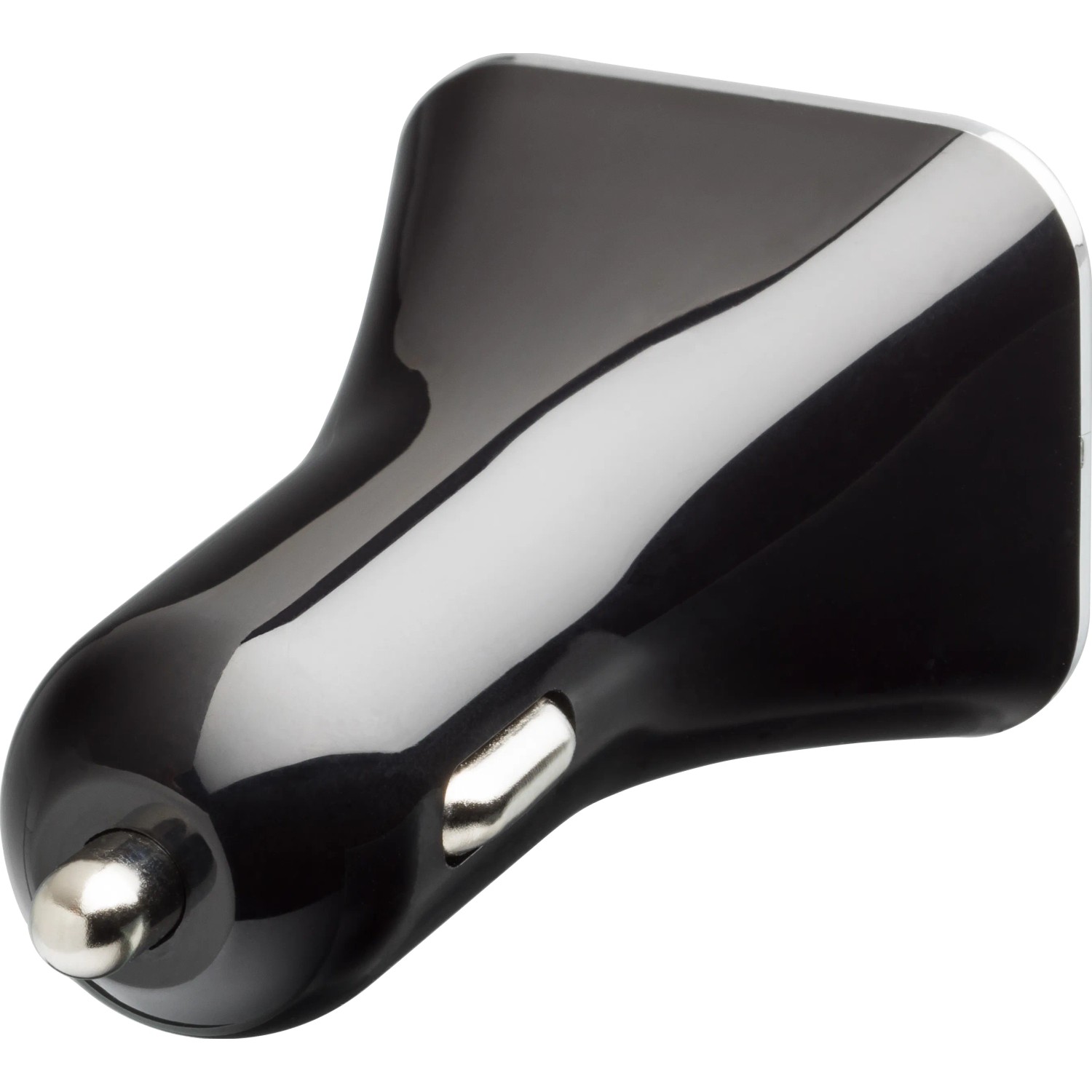 Schwarzer OBI USB Adapter für Auto, 4 Buchsen, 12/24V zum Aufladen von Geräten.