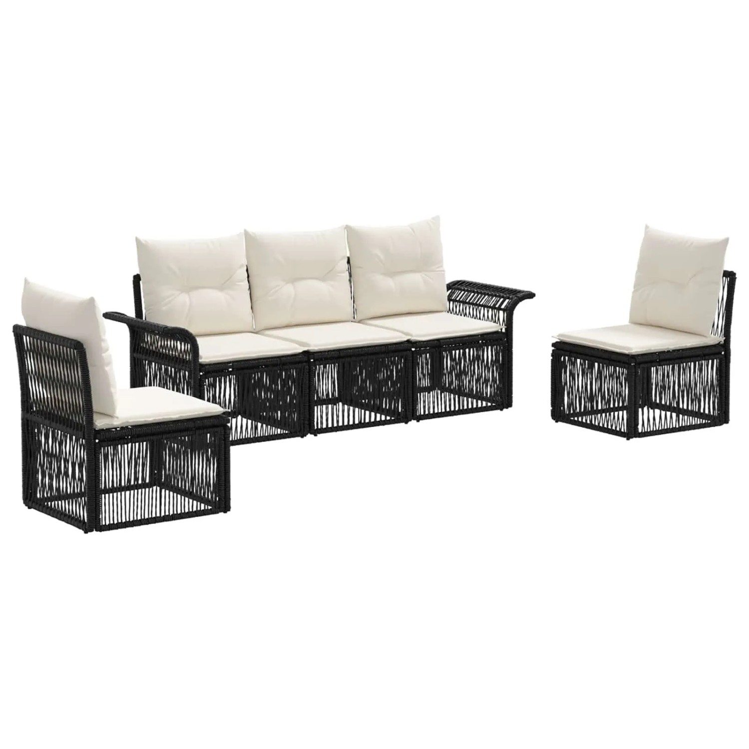 vidaXL Gartensofa-Set 5-Tlg Schwarz Poly-Rattan 3434785