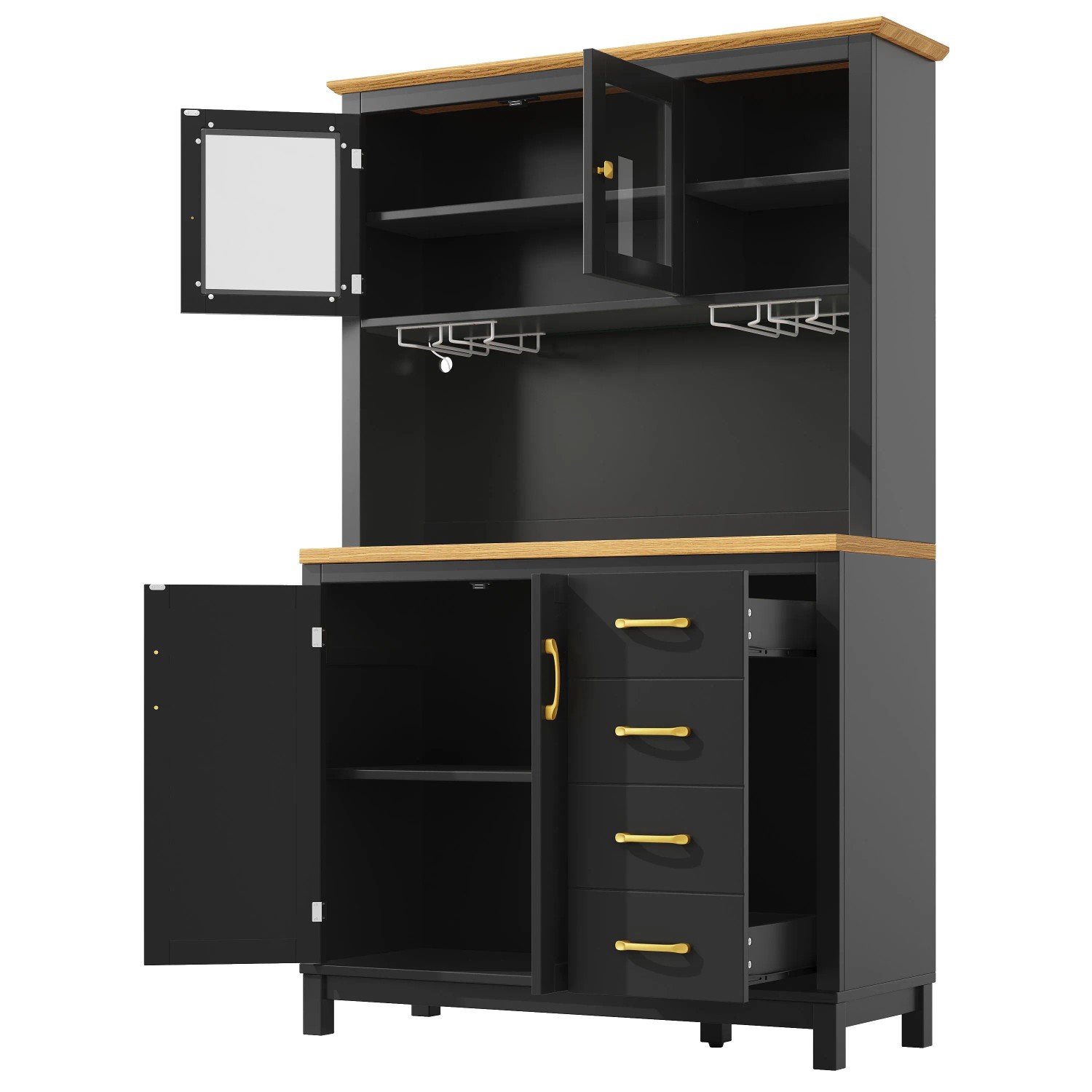 Okwish Buffetschrank Mit Led Lichtleiste Getränkehalter Türen Küche 105.5x40x180cm Schwarz