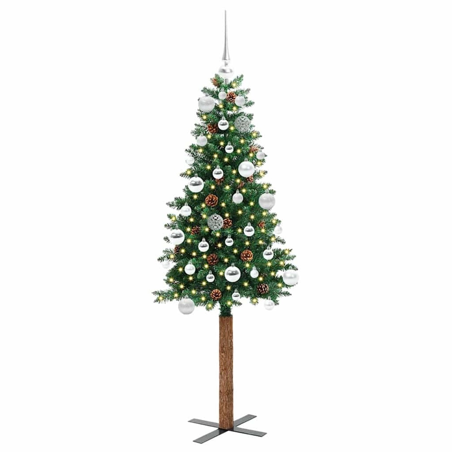 vidaXL Schlanker Weihnachtsbaum mit 150 LEDs mit Ständer Grün 150 cm 3394856