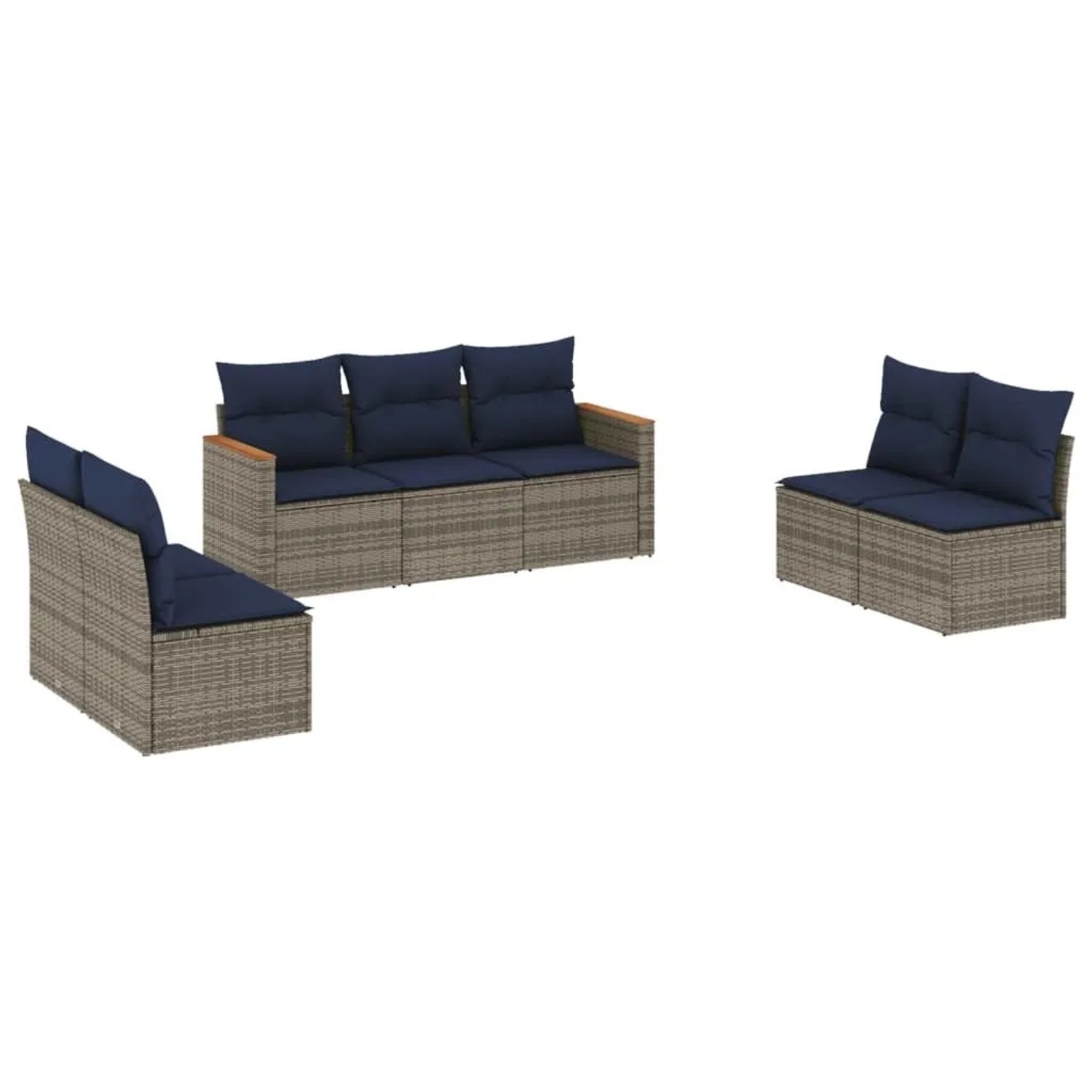 vidaXL 7-Tlg Gartensofa-Set mit Kissen Grau Polyrattan 3225879 günstig online kaufen