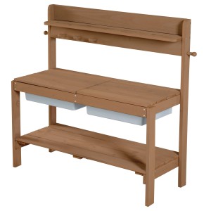 roba Outdoor Kinderküche aus Holz mit Spielwannen, Naturfarben. Robuste Matschküche für Garten und Terrasse.
