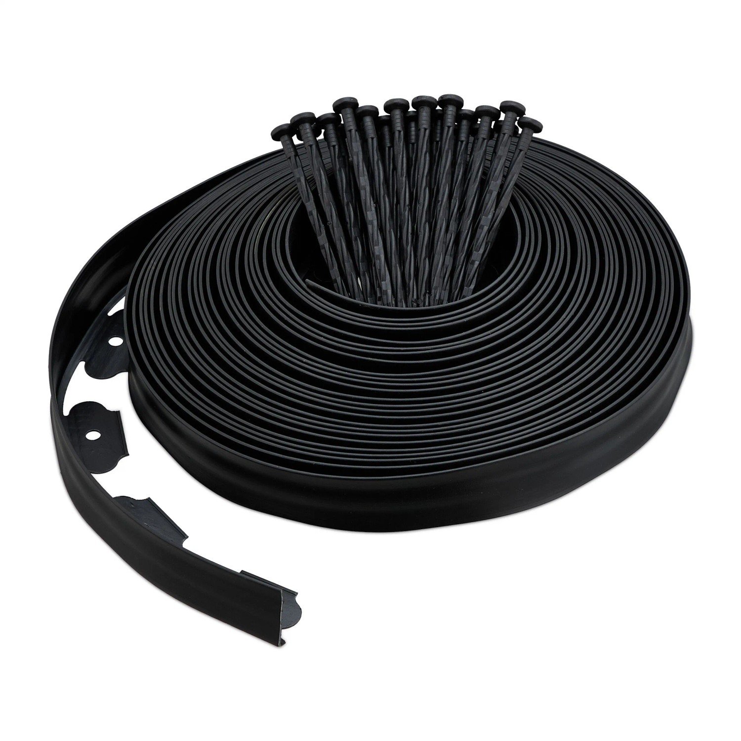 Relaxdays Rasenkante Kunststoff Schwarz mit Erdanker 20 m 3,5 kg
