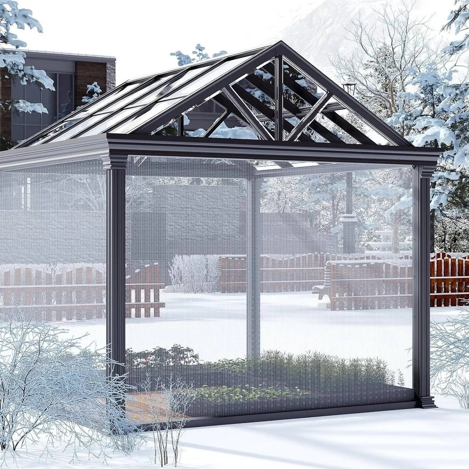 Graue WOLTU Gewebeplane 3x6m mit Ösen als Wetterschutz für Gartenmöbel im Winter.