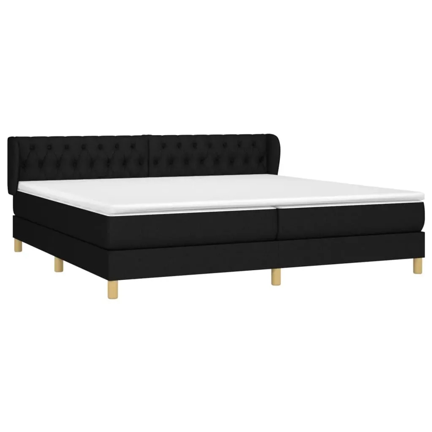 Schwarzes vidaXL Boxspringbett 200x200 cm mit Matratze und Stoffbezug.