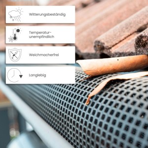 Schwarzes Inefa Laubschutzgitter aus PVC für Dachrinnen, 10x 2m x 68mm.