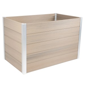 Silbergraues Dobar Hochbeet aus WPC, 115x70x75 cm, mit Aluminiumkanten. Ideal für Garten und Balkon.