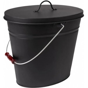 Schwarzer, ovaler Ascheeimer mit Deckel, 20L, für Kamin, Grill & Ofen.