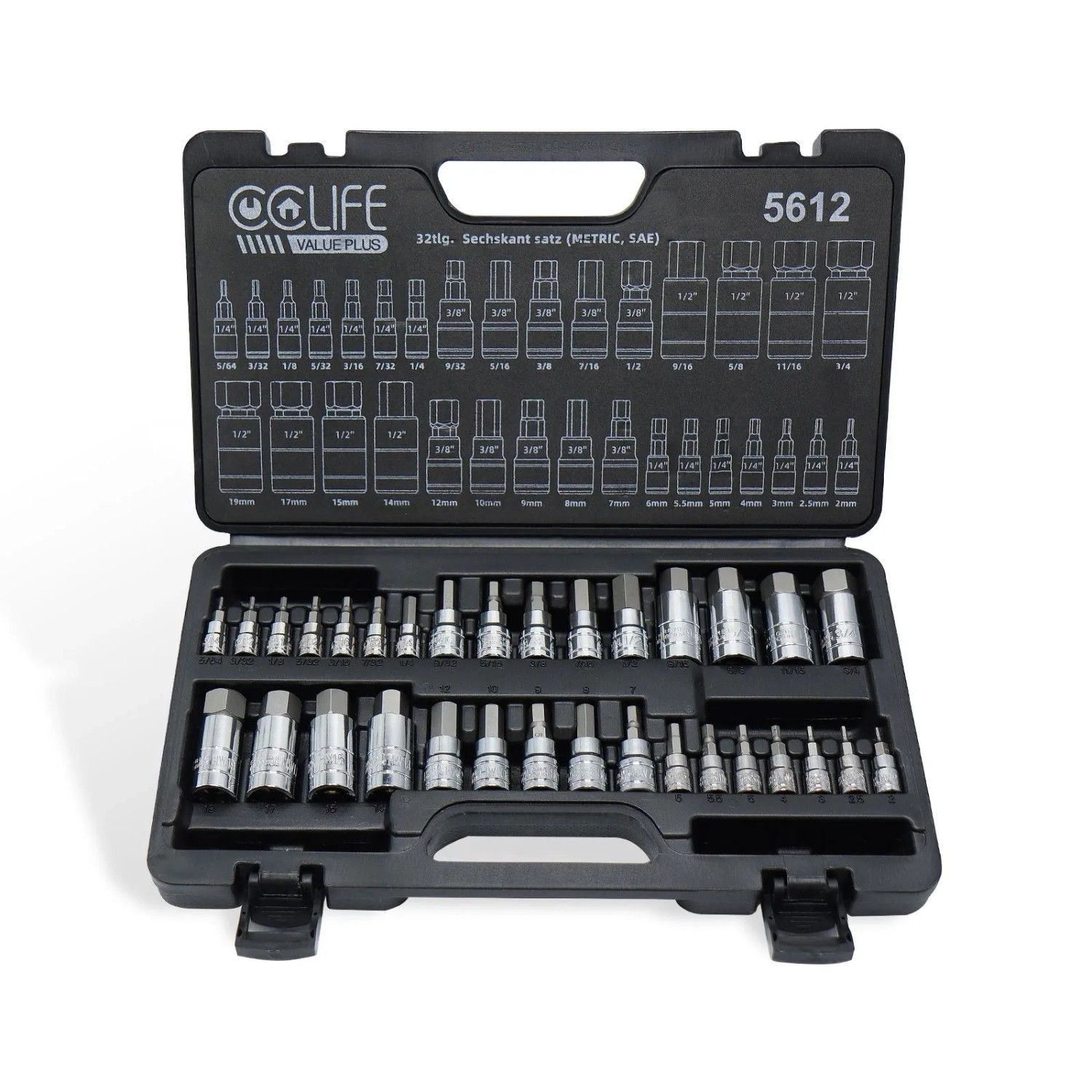 CCLIFE Sechskant Satz 32tlg Metric und SAE Bit Sockets 1/4'' 3/8'' 1/2'' fü günstig online kaufen