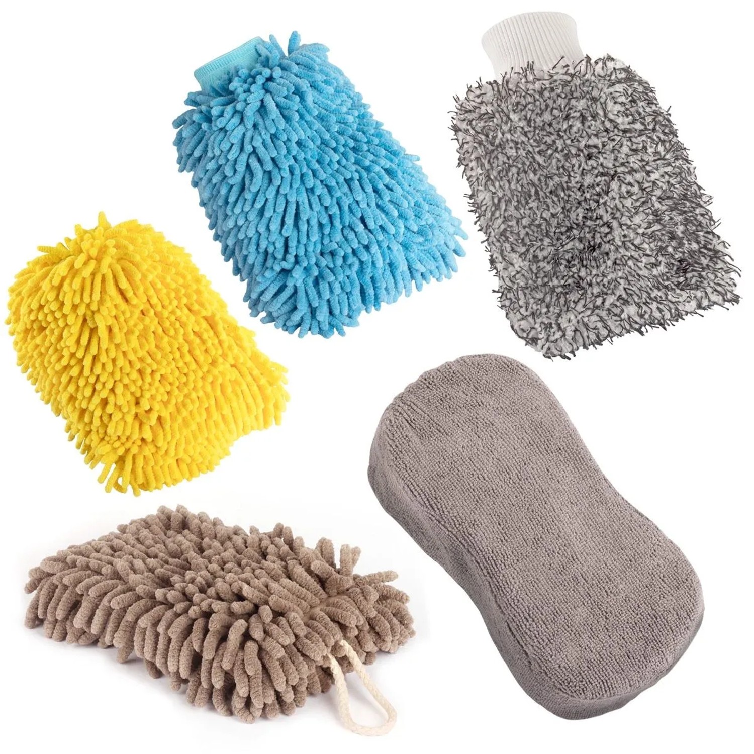 STAHLWERK Autowaschhandschuh 5er Set Reinigungshandschuh Mikrofaser Schwamm