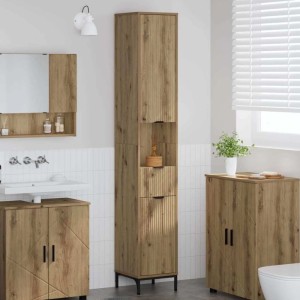 Hoher vidaXL Badezimmerschrank in Artisan-Eiche mit Schublade und Tür für mehr Stauraum.