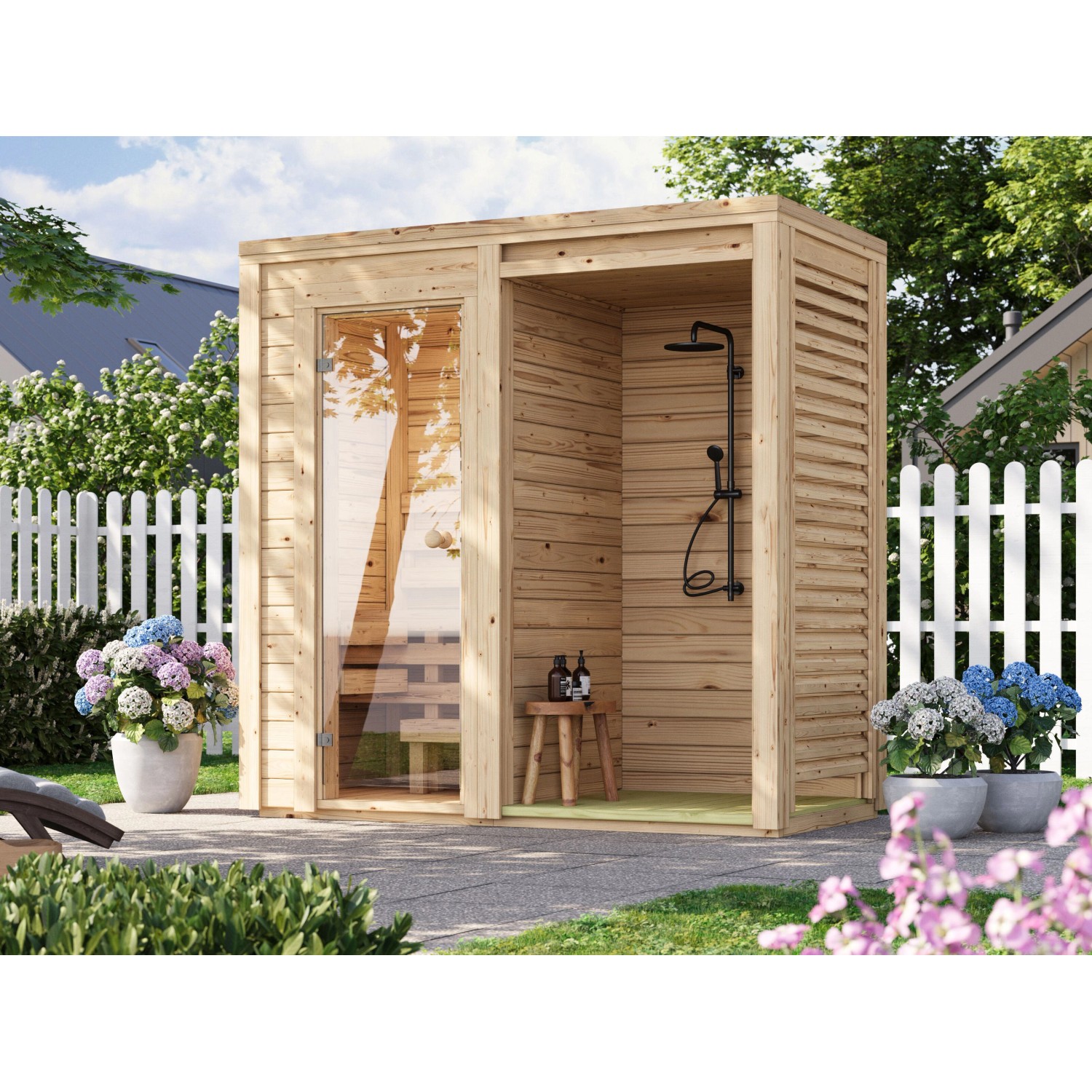 Fjordholz Mini Saunahaus Modell Nick mit Dusche ohne Duscharmatur günstig online kaufen